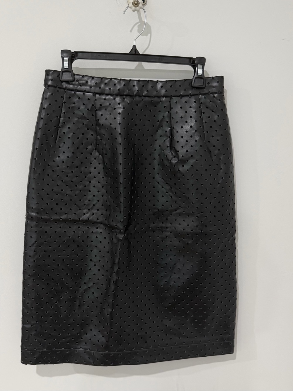 NWT Comme des Garcons Black Perforated Faux Leather Pencil Skirt